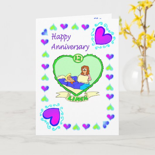 Huwelijkskaart 12e linnen bruiloft kaart (Gele Bloem)