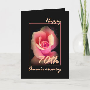 Huwelijkskaart 70 jaar met roze roosknop kaart