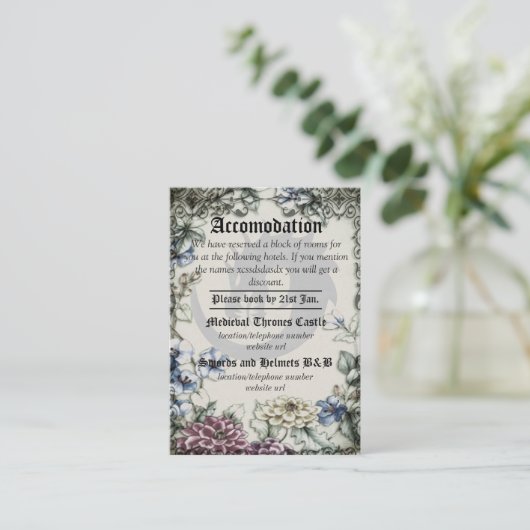 Huwelijkskaart Draak Middeleeuwse Gotische Accommo Informatiekaartje (Staand voorkant)