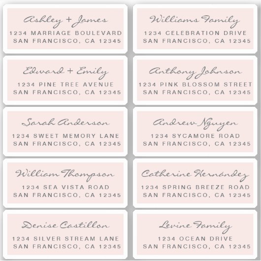 Huwelijkskaart kalligrafie gast adres labels (Voorkant)