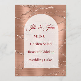 Huwelijkskaart Menu Roze Goud Glitter Wit Boog