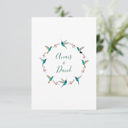 Huwelijkskaart met dankbetuiging en krans van koli kaart (Staand voorkant)