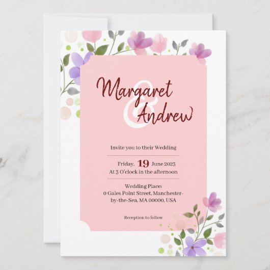 Huwelijkskaart met fatsoenlijk en elegant bloemont kaart (Voorkant)