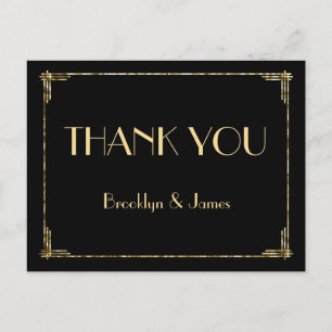 Huwelijkskaart met goudkleurige folie Art Deco bed Briefkaart