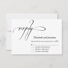 Huwelijkskaart met kalligrafie in zwart en wit RSVP kaartje