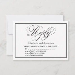 Huwelijkskaart met kalligrafie in zwart-wit RSVP kaartje