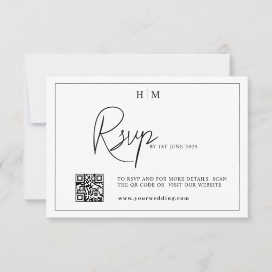Huwelijkskaart met QR-code voor RSVP, met monogram RSVP Kaartje (Voorkant)