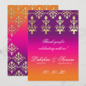 Huwelijkskaart met tafelnummer in paars oranje voo (Voorkant / Achterkant)