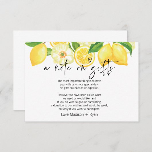 Huwelijkskaart met tekst over cadeaus en wensput informatiekaartje (Voorkant / Achterkant)