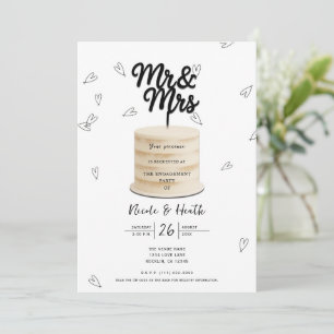 Huwelijkskaart Mr. & Mrs. Cake & Hearts Zwart Wit Kaart