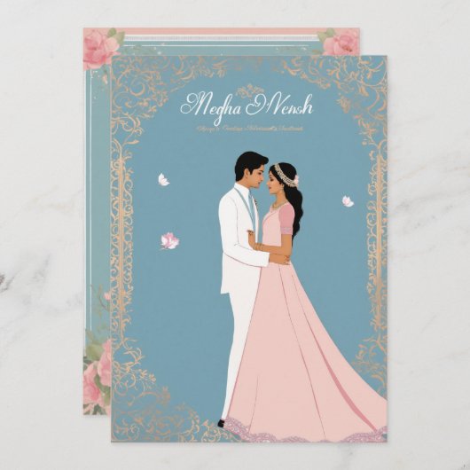 Huwelijkskaart ontwerp, eenvoudig en elegant, paar bedankkaart (Voorkant / Achterkant)