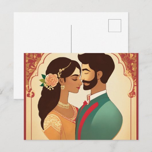 Huwelijkskaart ontwerp, eenvoudig en elegant, paar uitnodiging briefkaart (Voorkant / Achterkant)