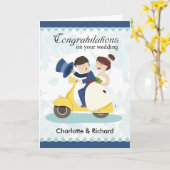 Huwelijkskaart, paar op scooter personaliseren kaart (Gele Bloem)