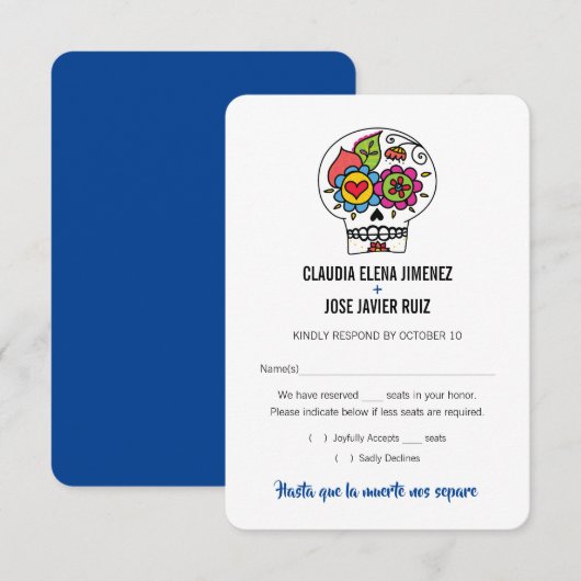 Huwelijkskaart RSVP Dia de los Muertos Kaart (Voorkant / Achterkant)