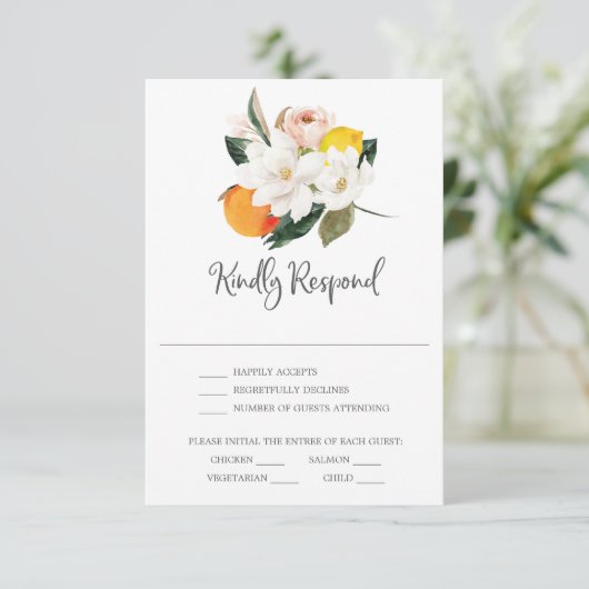 Huwelijkskaart RSVP Magnolia Citrus Kaart (Staand voorkant)