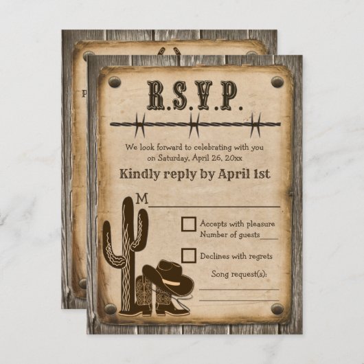 Huwelijkskaart RSVP Westerse Stijl Kaart (Voorkant / Achterkant)