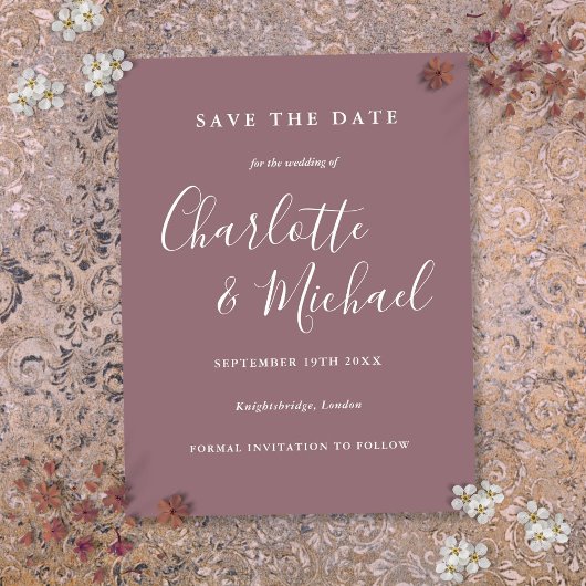 Huwelijkskaart Script Mauve Save the Date Briefkaart