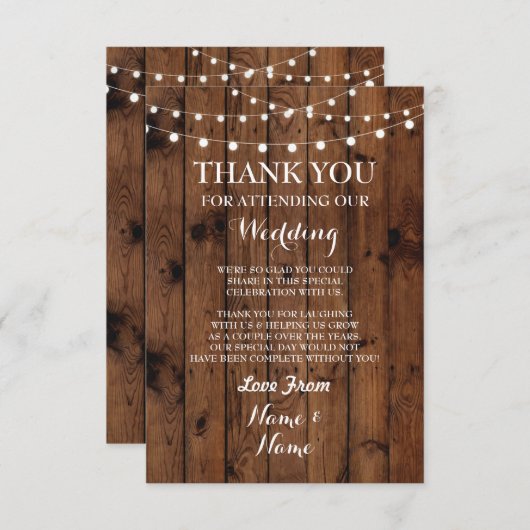 Huwelijkskaart Trouwkaart Houten Lichtjes Bedankkaart (Voorkant / Achterkant)