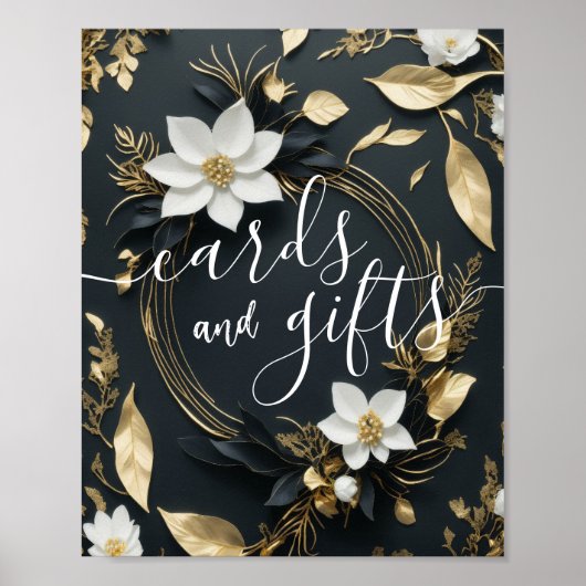 Huwelijkskaarten Cadeaus Chique Wit Goud Bloemen K Poster (Voorkant)