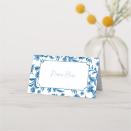 Huwelijkskaarten Namen Chintz Blauw Wit Bloemen Plaatskaartje