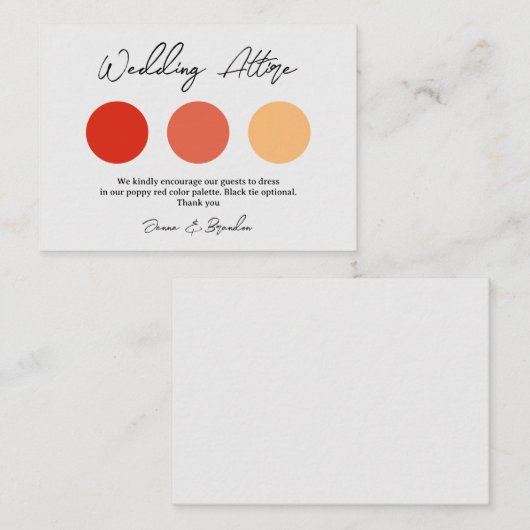 Huwelijkskleding 3 Kleurenpalet Informatiekaartje (Voorkant / Achterkant)