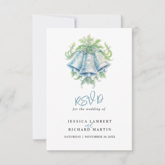 Huwelijksklokken en groen gebladerte waterverf RSV RSVP Kaartje (Voorkant)
