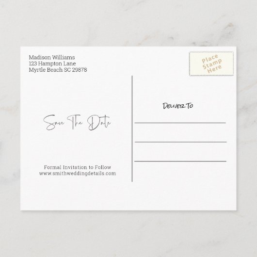 Huwelijkskoe Koppel Save the Date-ansichtkaart Aankondigingskaart (Achterkant)