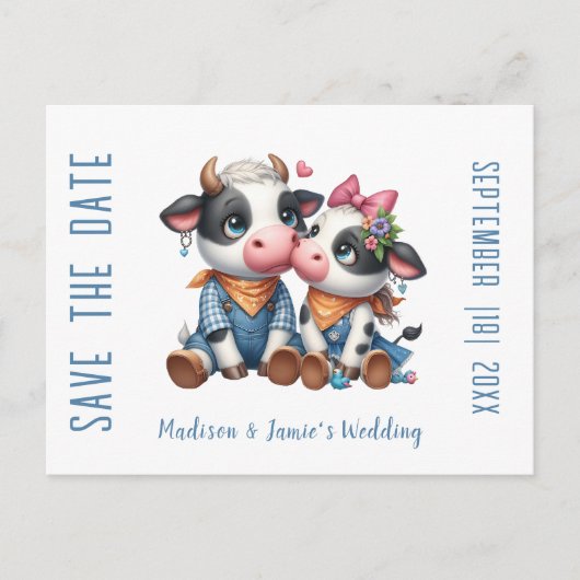 Huwelijkskoe Koppel Save the Date-ansichtkaart Aankondigingskaart (Voorkant)