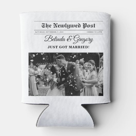 Huwelijkskrant Leuk Zwart & Wit Foto Bruiloft Blikjeskoeler (Achterkant)