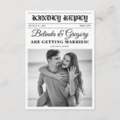 Huwelijkskrant Leuk Zwart & Wit Foto Bruiloft Informatiekaartje (Voorkant)