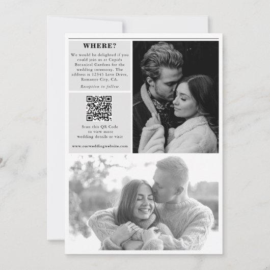 Huwelijkskrant Leuk Zwart & Wit Foto Bruiloft Kaart (Achterkant)