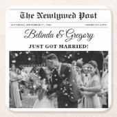 Huwelijkskrant Leuk Zwart & Wit Foto Bruiloft Kartonnen Onderzetters (Voorkant)