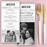 Huwelijkskrant Leuk Zwart & Wit Foto Bruiloft Menu<br><div class="desc">Een leuke krant stijl bruiloft ontwerp. Dit huwelijksthema van de krant is ontworpen om een traditionele krant met aangepaste krantenkoppen, tekst en zwart-wit foto's na te bootsen. Deze sjabloon van de krant verandert automatisch uw geüploade foto's in zwart-wit, dus u moet ze wijzigen. Een uniek huwelijksontwerp in krantenstijl dat ideaal...</div>