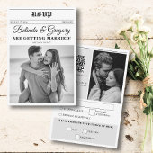 Huwelijkskrant Leuk Zwart & Wit Foto Bruiloft RSVP Kaartje