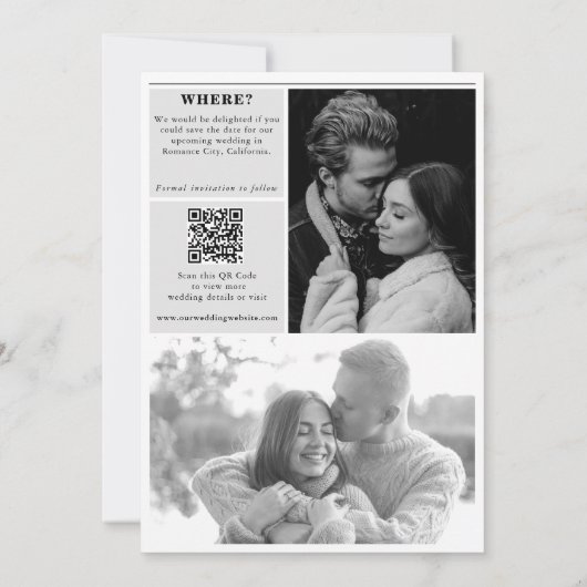 Huwelijkskrant Leuk Zwart & Wit Foto Bruiloft Save The Date (Achterkant)