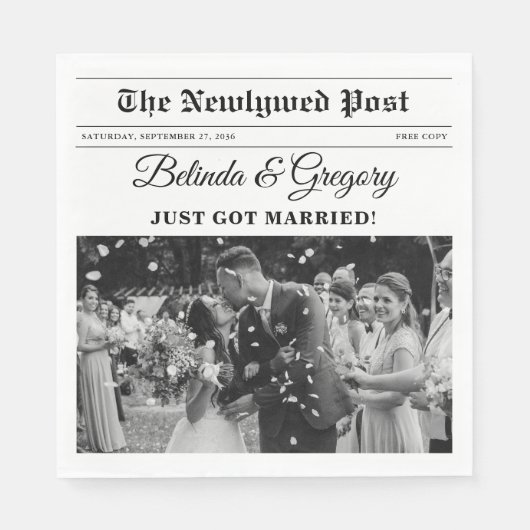 Huwelijkskrant Leuk Zwart & Wit Foto Bruiloft Servet (Voorkant)