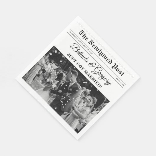 Huwelijkskrant Leuk Zwart & Wit Foto Bruiloft Servet (Hoek)