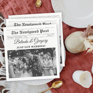 Huwelijkskrant Leuk Zwart & Wit Foto Bruiloft Servet