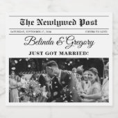 Huwelijkskrant Leuk Zwart & Wit Foto Bruiloft Sparkling Wijnetiket (Enkel label)