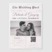 Huwelijkskrant Leuk Zwart & Wit Foto Bruiloft Vellum Uitnodigingen (Voorkant)