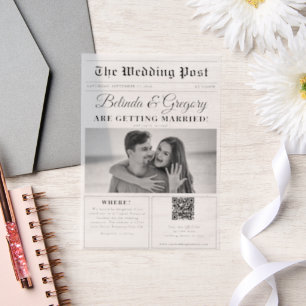 Huwelijkskrant Leuk Zwart & Wit Foto Bruiloft Vellum Uitnodigingen