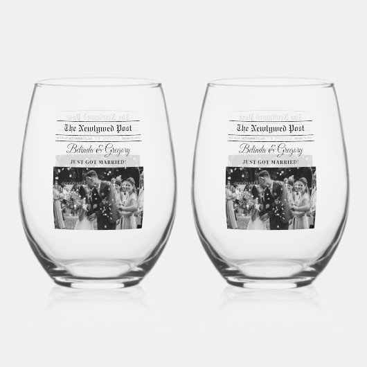 Huwelijkskrant Leuk Zwart & Wit Foto Bruiloft Wijnglas Zonder Voet (Voorkant)