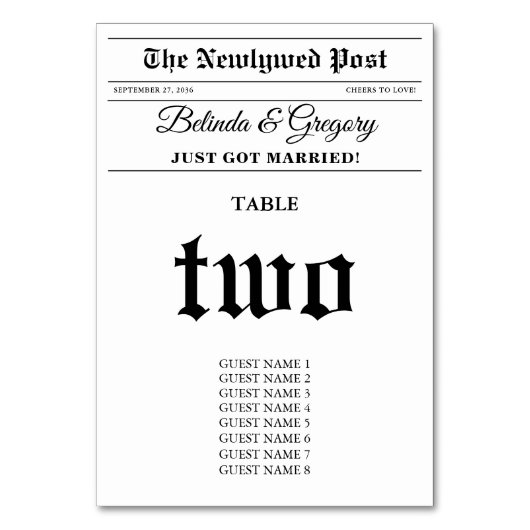 Huwelijkskrant Leuk Zwart & Wit Huwelijk Kaart (Voorkant)