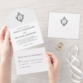 Huwelijkskreet zwart-wit Monogram RSVP All In One Uitnodiging