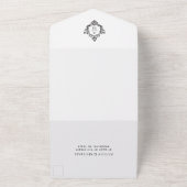 Huwelijkskreet zwart-wit Monogram RSVP All In One Uitnodiging (Buitenkant)