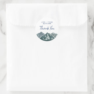 Huwelijkslabel voor bergbruiloft bedankje ronde sticker