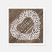 Huwelijksland rustiek hout en kant hart servetten (Voorkant)