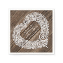 Huwelijksland rustiek hout en kant hart servetten