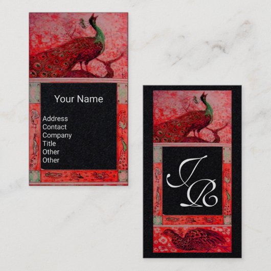 Huwelijksliefde Pauw Monogram Roet Zwart Papier Visitekaartje (Voorkant / Achterkant)