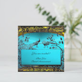 Huwelijksliefdesvogels, zwart, wit, geel aqua blau kaart (Staand voorkant)